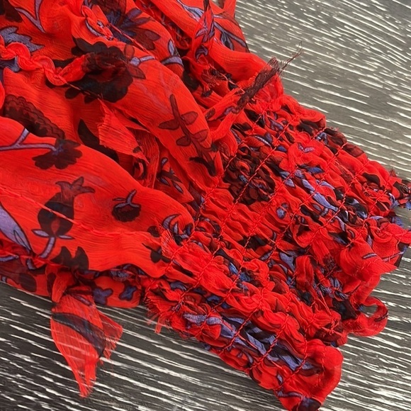 Zara Red Cropped Top V Neck Ling Sleeves Size XL - Picture 10 of 11